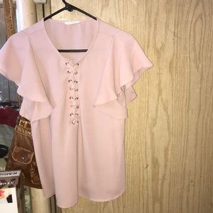 Rosy Pink Laced Up Flowing Blouse